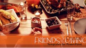 Presentation with millennial - Beautiful presentation design featuring happy friendsgiving against millennial adult friends celebrating thanksgiving together at home backdrop and a red colored foreground