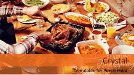  Presentation with happy thanksgiving - Presentation featuring happy friendsgiving against millennial adult friends celebrating thanksgiving together at home background and a gold colored foreground