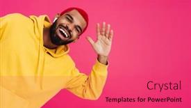  Presentation with funky - Presentation design having happy-funky-young-african-wearing background and a red colored foreground