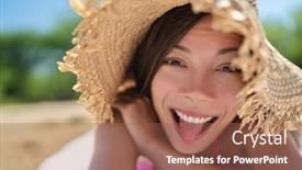  Presentation with sun tanning - Amazing slide set having happy-funny-face-asian-young backdrop and a red colored foreground