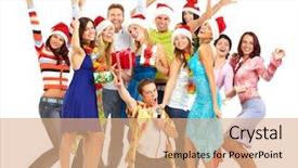  Presentation with christmas party - Presentation design consisting of happy funny people christmas party background and a coral colored foreground