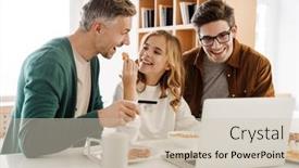  Presentation with credit card - Presentation theme having happy-gay-couple-and-adopted background and a soft green colored foreground