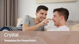  Presentation with good morning couple bed - Audience pleasing theme consisting of happy gay couple lying bed backdrop and a coral colored foreground