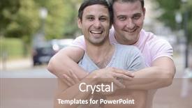  Presentation with gay - Audience pleasing PPT theme consisting of happy gay couple outdoors hugging backdrop and a coral colored foreground
