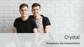  Presentation with paint white brick wall - Colorful presentation theme enhanced with happy gay couple sitting white backdrop and a light gray colored foreground