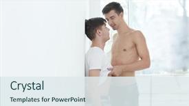  Presentation with gay pride colours spectrum abstract - Beautiful slides featuring happy gay couple standing window backdrop and a sky blue colored foreground