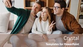  Presentation with family gay - PPT layouts having happy-gay-family-gesturing-peace background and a coral colored foreground