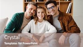  Presentation with family gay - Amazing PPT theme having happy-gay-family-smiling backdrop and a coral colored foreground