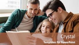  Presentation with parents - Audience pleasing presentation theme consisting of happy-gay-parents-reading-book backdrop and a red colored foreground