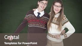 Presentation with green chalkboard - Cool new PPT theme with happy geeky hipster couple embracing against green chalkboard backdrop and a gray colored foreground