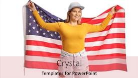  Presentation with usa flag - PPT layouts with happy-gen-z-female-holding background and a coral colored foreground