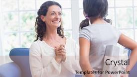  Presentation with gift certificate border - Amazing slide deck having happy gifting - cute girl offering gift backdrop and a coral colored foreground