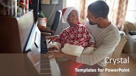  Presentation with christmas play - Slide deck having happy-girl-and-father-together background and a violet colored foreground