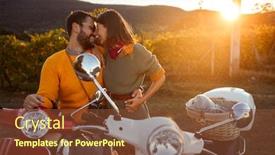  Presentation with motorcycle - Cool new theme with happy-girl-and-men-riding backdrop and a tawny brown colored foreground