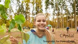  Presentation with volunteer - Presentation having happy-girl-as-a-volunteer background and a coral colored foreground