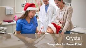 Presentation with happy holiday - PPT theme featuring happy-girl-at-dentist background and a coral colored foreground