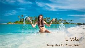  Presentation with girl running on the beach clouds - Audience pleasing presentation design consisting of happy girl at topical beach backdrop and a lemonade colored foreground