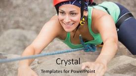  Presentation with rock climbing - Amazing PPT layouts having happy girl climbing rock face backdrop and a soft green colored foreground