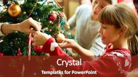  Presentation with girl christmas - Audience pleasing theme consisting of happy girl decorating christmas tree backdrop and a tawny brown colored foreground