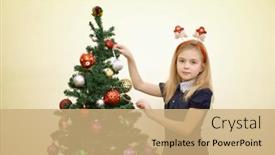  Presentation with girl design - Theme consisting of happy-girl-decorating-christmas-tree background and a  colored foreground
