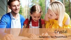  Presentation with notepad - Audience pleasing presentation consisting of happy girl drawing notepad parents relaxing country house backdrop and a coral colored foreground