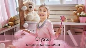  Presentation with happy kids - Slide set featuring happy girl dresses up background and a coral colored foreground