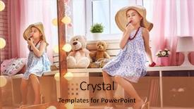  Presentation with happy kids - Colorful slide set enhanced with happy girl dresses up backdrop and a coral colored foreground