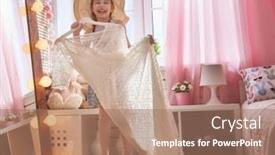  Presentation with happy kids - PPT theme featuring happy-girl-dresses-up background and a coral colored foreground