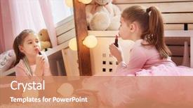  Presentation with happy kids - Cool new slide set with happy girl dresses up backdrop and a coral colored foreground