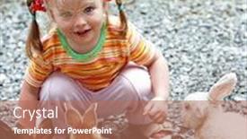  Presentation with rabbit - Audience pleasing PPT theme consisting of happy girl feed group rabbit backdrop and a coral colored foreground