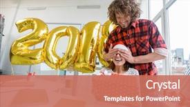  Presentation with hands holding - Cool new PPT layouts with happy girl holding big gift backdrop and a  colored foreground