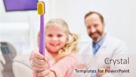  Presentation with dental pediatric - Cool new slides with happy-girl-holds-huge-toothbrush backdrop and a lemonade colored foreground
