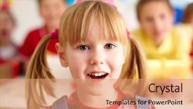  Presentation with happy birthday - Slide deck with happy girl in birthday cap background and a coral colored foreground