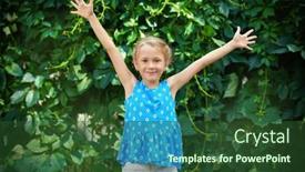  Presentation with green foliage - Presentation design with happy-girl-in-casual-summer background and a tawny brown colored foreground