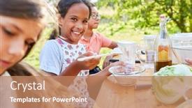  Presentation with healthy eating - Colorful slide deck enhanced with happy-girl-in-cooking-class backdrop and a coral colored foreground