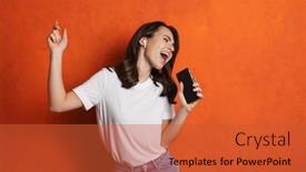  Presentation with dancing - PPT theme with happy-girl-in-earphones-singing background and a red colored foreground