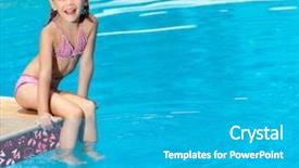  Presentation with swimming beautiful girl swims underwater - PPT theme with happy girl in the swimming in swimming suit background and a teal colored foreground