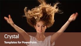 Presentation with long hair - Amazing slide deck having happy girl jumping with long backdrop and a tawny brown colored foreground