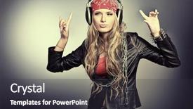  Presentation with music studio - Amazing slides having happy girl listening a music backdrop and a dark gray colored foreground