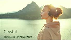  Presentation with space travel - Slide deck with happy-girl-listens-to-pleasant background and a  colored foreground