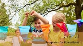  Presentation with finish line - Presentation theme with happy-girl-looking-at-male background and a gold colored foreground