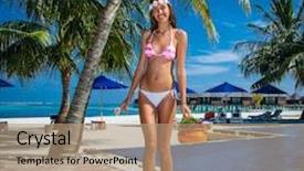  Presentation with topical gel drug - Amazing slide deck having happy girl near the pool backdrop and a  colored foreground