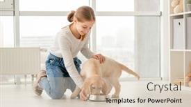  Presentation with next - Audience pleasing PPT theme consisting of happy-girl-on-her-knees backdrop and a soft green colored foreground