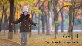  Presentation with harmony - PPT theme enhanced with happy-girl-playing-in-autumn background and a coral colored foreground
