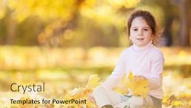  Presentation with harmony - Beautiful PPT theme featuring happy-girl-playing-yellow-leaves backdrop and a yellow colored foreground