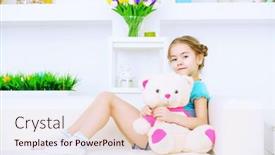  Presentation with free family - Beautiful PPT theme featuring happy girl playing with her teddy bear at home free time activity and hobby family concept backdrop and a lemonade colored foreground