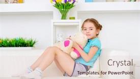  Presentation with free family - Audience pleasing PPT theme consisting of happy girl playing with her teddy bear at home free time activity and hobby family concept backdrop and a lemonade colored foreground