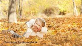  Presentation with maple leaves - Presentation theme with happy-girl-portrait-lying background and a  colored foreground