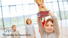  Presentation with award ceremony - Slides with happy-girl-proudly-holds-up background and a soft green colored foreground