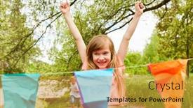  Presentation with finish line - Slide deck having happy-girl-reaching-finish-line background and a  colored foreground